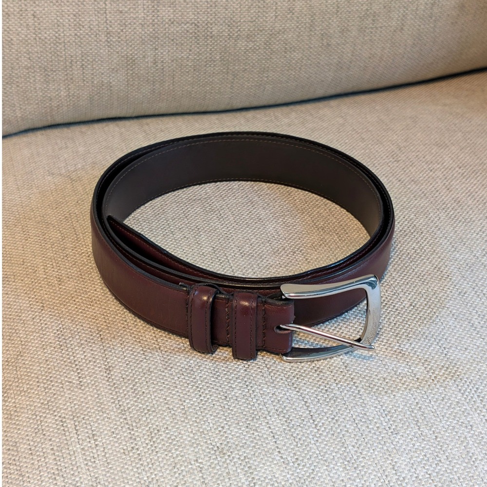 Allen Edmonds Leather Belt Burgundy Dress Silver Buckle Made in USA Mens 42